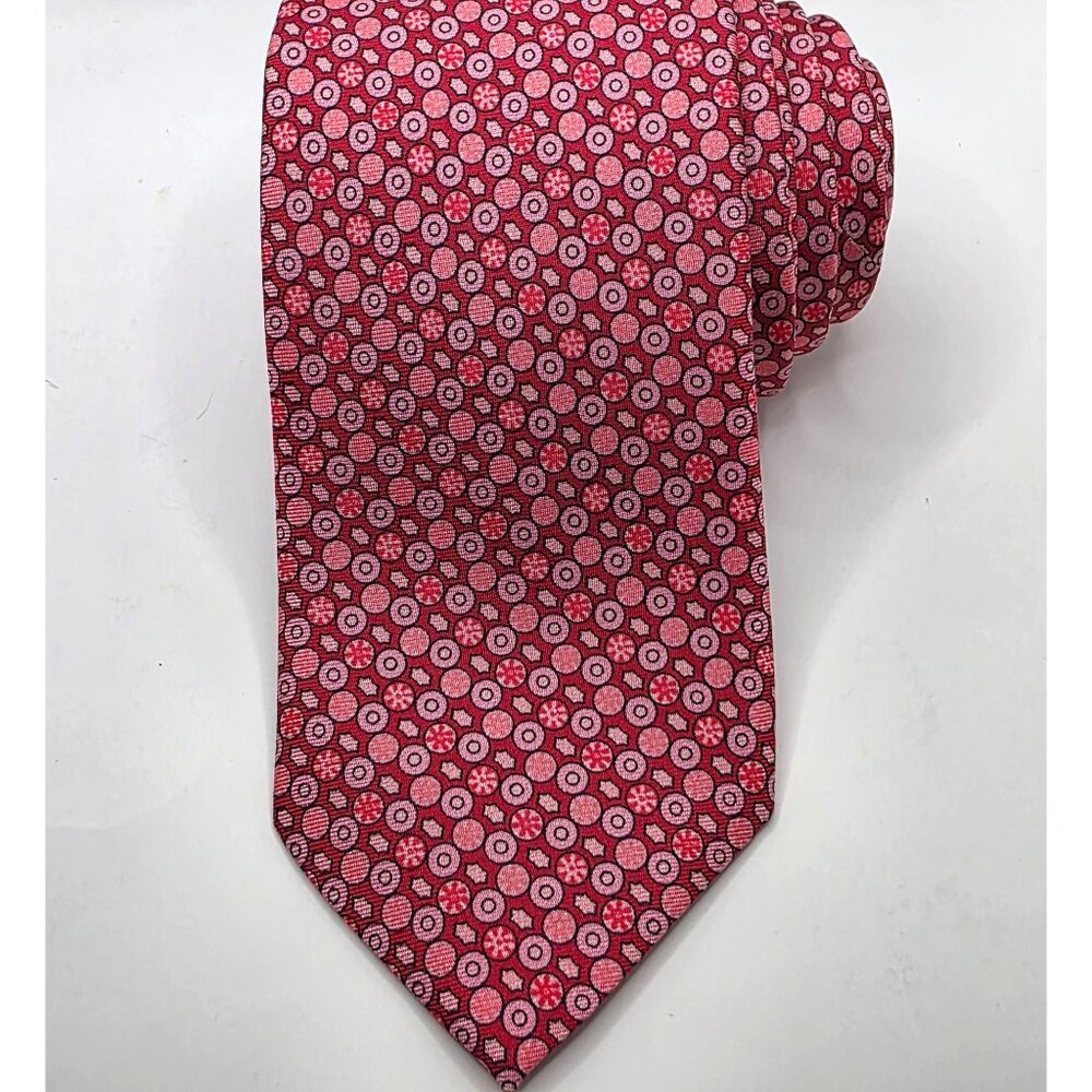 Marc Allen Pink Red Geometric Pattern Men's Italy Luxury 100% Silk Tie Necktie